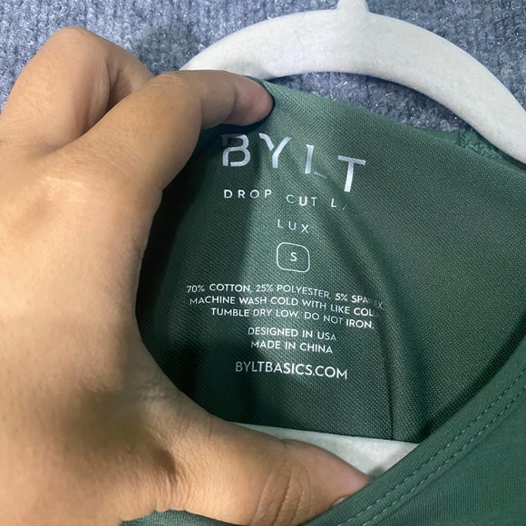 BYLT T-Shirt Small Pine Green Drop Cut Lux Long Sleeve Crew Neck - Picture 7 of 8